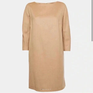 Max Mara Brown Camel Hair Long Sleeve Shift Dress Size 10